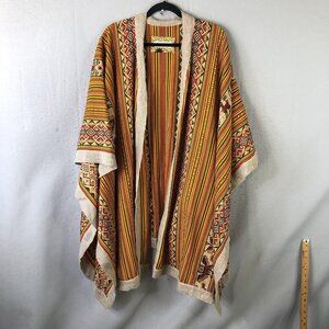 Natural Rough Kimono Poncho Womens One Size Multi Color Striped Southwest Boho